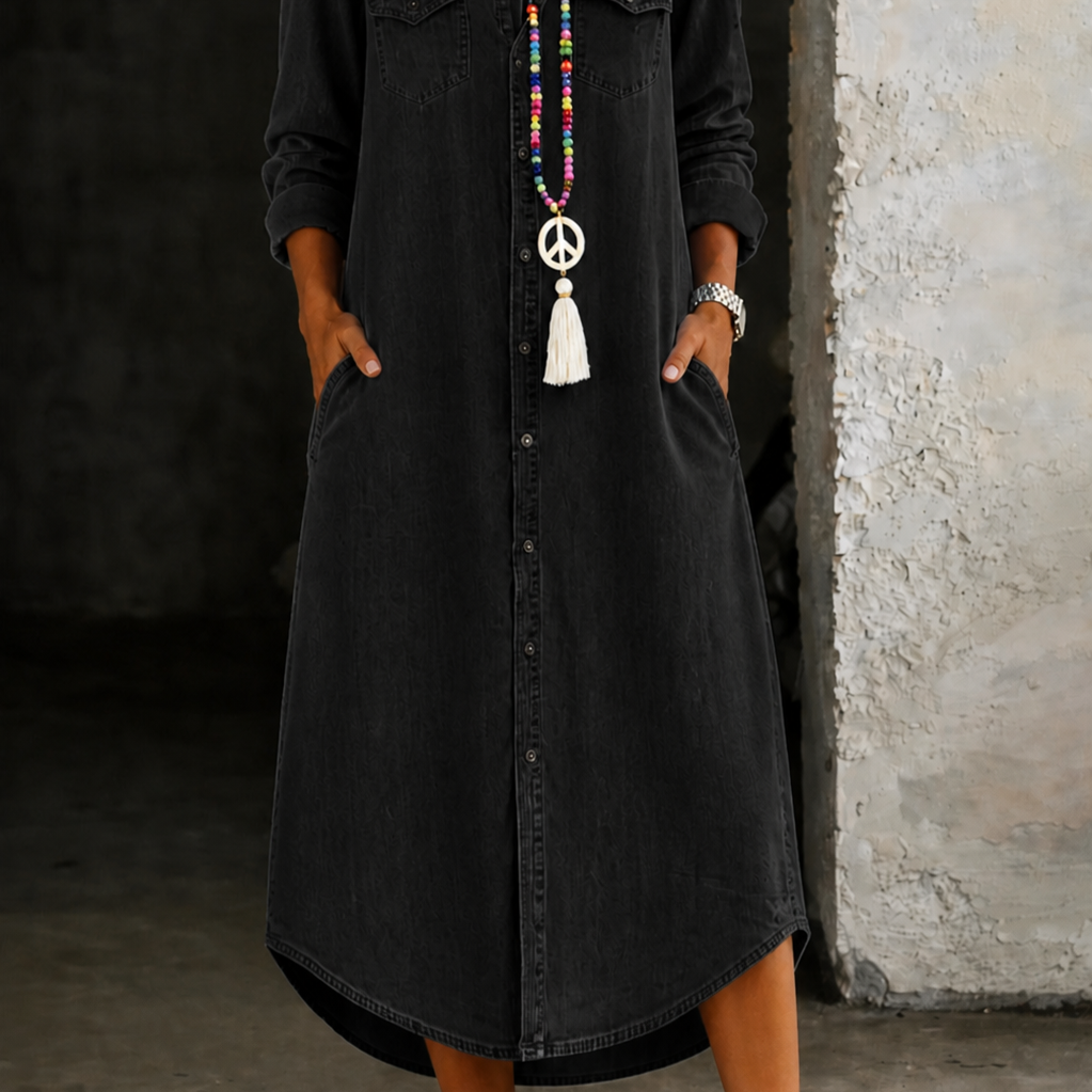 Helen | Vestido Casual Elegante de Camisa Jeans Longa