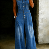 Stella | Macacão jeans de perna larga com cintura cinda