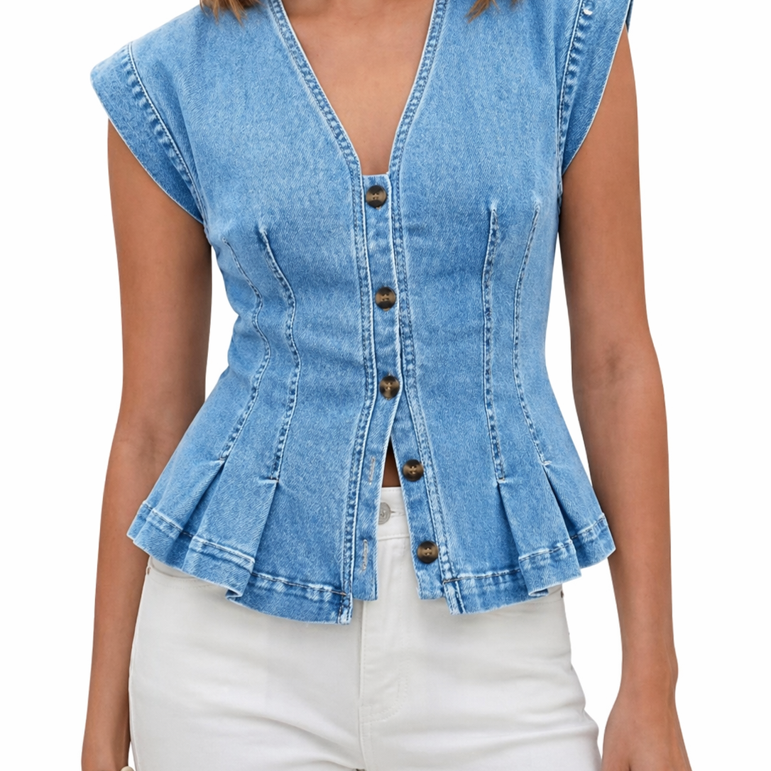 Viera | Top jeans com decote em V