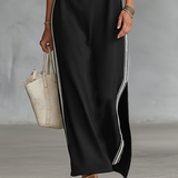 Vestido maxi em malha com gola de botões