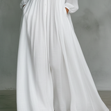 Vestido maxi de linho em patchwork com gola alta