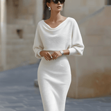 Alice | Vestido midi branco drapeado