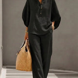 Sophie | Ensemble en lin avec manches chauve-souris et pantalon large