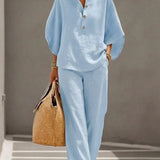 Sophie | Ensemble en lin avec manches chauve-souris et pantalon large