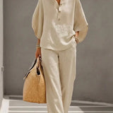 Sophie | Ensemble en lin avec manches chauve-souris et pantalon large